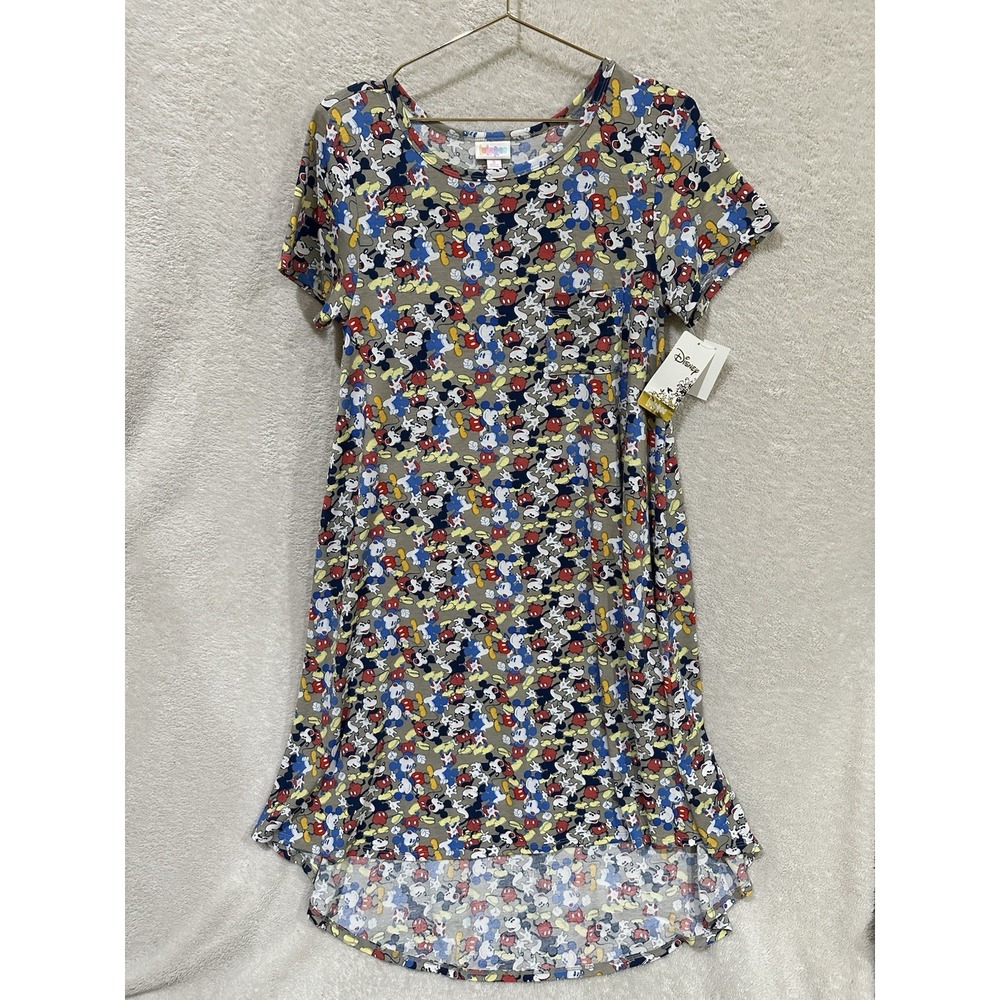 NWT Lularoe Disney Carly Dress Mickey Mouse Gray Small Hi-Low Pocket